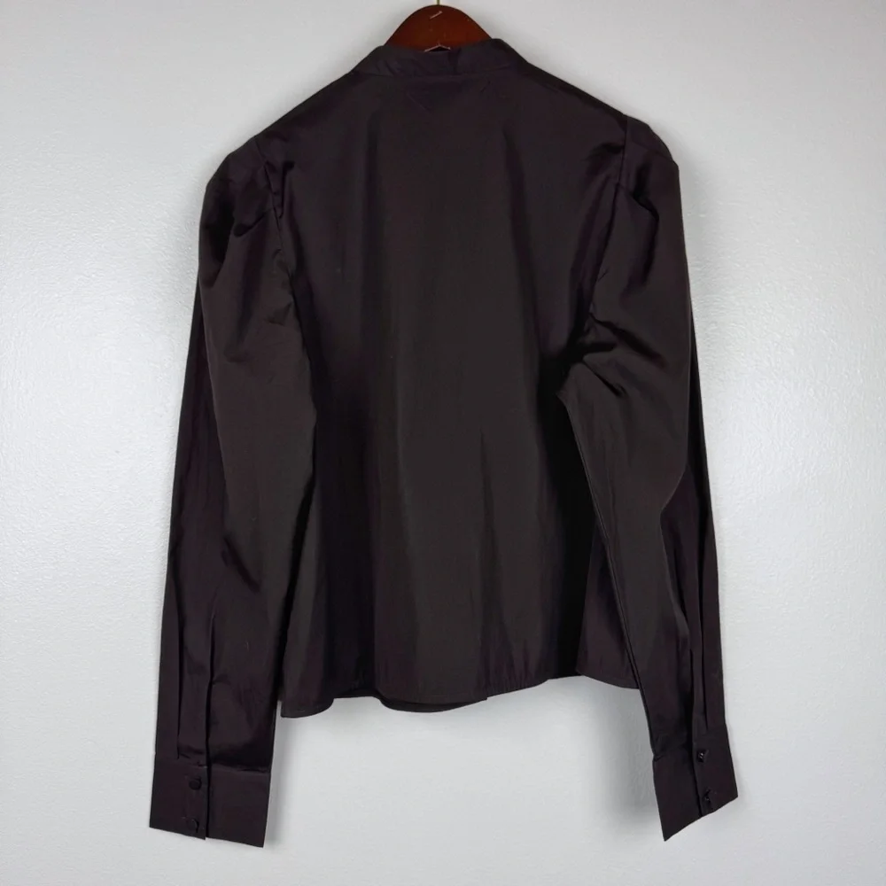 Madewell Button Up Band Collar Pleated Puff Sleeve Shirt Brown Size M NWT